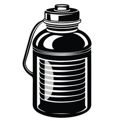 Monochrome Illustration of a Water Bottle with a Connected Strap and Ribbed Design