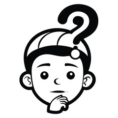 Cartoon Boy with Question Mark Contemplating a Solution Illustration