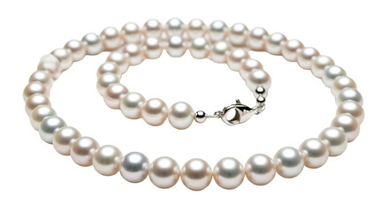 Elegant pearl necklace with a circular design and delicate closure, showcasing beautiful, round pearls in various shades of white and pink.