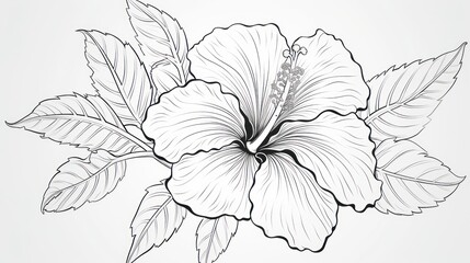 Fototapeta premium Detailed hibiscus flower drawing