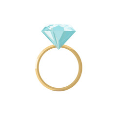 Illustration of engagement ring with diamond isolated on transparent background 