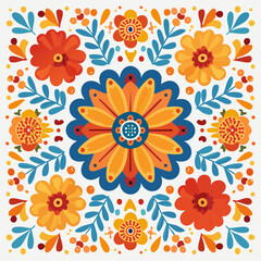 Vibrant Orange And Blue Floral Cross Stitch Embroidery Pattern