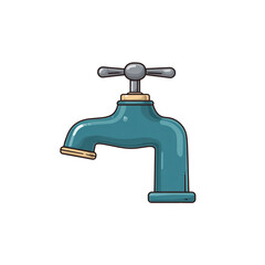 Illustration of cartoon faucet with cross handle isolated on transparent background