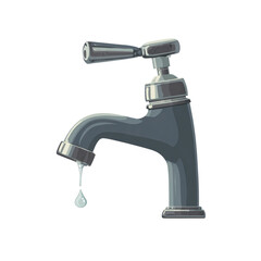 Illustration of metal faucet with lever handle isolated on transparent background