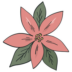 Hand drawn Christmas doodle of poinsettia flower, PNG cartoon element, clipart, sticker design for prints, cards, posters, banners, social media, etc.