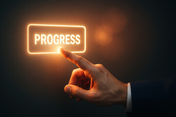 Progress advancement and business success inspire growth with glowing luminous buttons and digital interface light