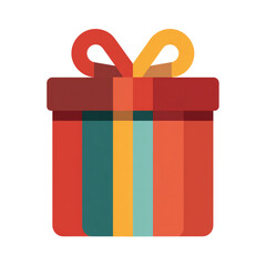 Illustration of colorful gift box with ribbon isolated on transparent background 
