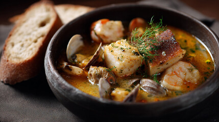 Bouillabaisse traditional French Provenal fish soup.