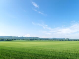 Obraz premium Breathe deeply with this vibrant green field stretching to the horizon under a sunny blue sky