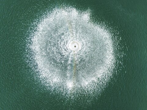 Fountain in the La Noria Golf Resort. Aerial view. Drone shot. M&aacute;laga province, Andalusia, Spain