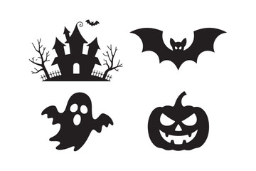 Halloween icons silhouette collection featuring castle ghost bat and pumpkin