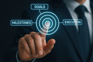 Goal milestone execution success strategy achievement progress and growth inspire powerful business planning and future development