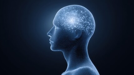 Obraz premium Human Silhouette with Glowing Brain Illustrating Mind Concept and Neural Connections in a Futuristic Style