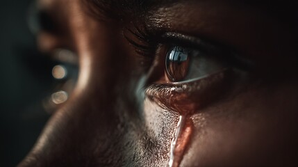 a close-up captures the intense, reflective gaze of an orangutan's eye amidst the shadows of its face.