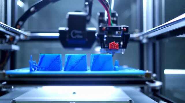 3D Printer producing blue objects