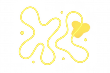 Yellow paint is splashing, creating dynamic shapes and textures on a transparent background, ideal for adding a vibrant touch to various designs