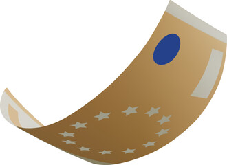 Paper flying banknote, euro, curved, falling money.