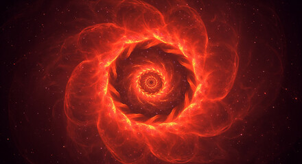 Abstract spiral pattern, galaxy formation, swirling reds and oranges, nebulae clouds