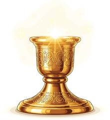Fantasy Glowing Golden Candle Holder with Sparkles – Vector Illustration