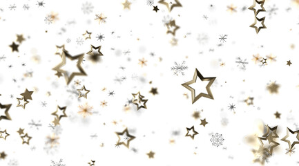 Elegant festive design with gold stars and snowflakes. Perfect for Christmas, New Year, winter holidays.
