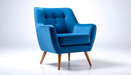 Modern blue armchair on white background