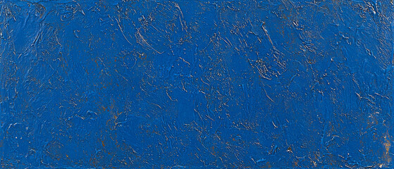 Deep blue textured canvas, impasto brushstrokes, metallic flecks