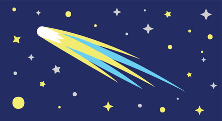 Cosmic Trail: A vibrant comet streaks across a deep blue expanse, leaving a vivid trail of light amidst the glittering stars, inviting contemplation of the universe's wonders.