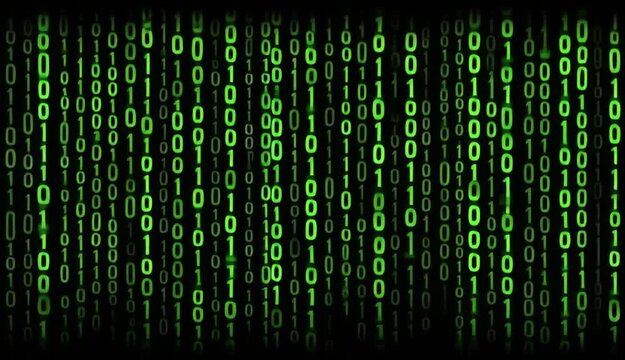 a background of green binary code on black, the numbers should be in the form "0" and "1", the number display is from top to bottom Generative AI