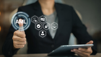 AML Anti Money Laundering Compliance Business Security with Digital Icons