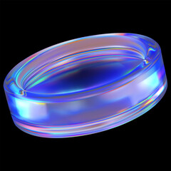 Realistic vector 3D holographic iridescent purple glass coin, game token, casino chip, transparent crystal medal