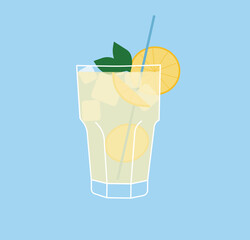 Lemonade Cocktail Transparent Vector svg holiday vacations yellow white USA sweet drink mojito ice iced outlined illustration isolated asset pool bar leisure summer minimal simple art shape lemon mint