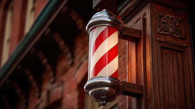 Barber Pole Attached to Wooden Post