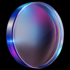3D vector realistic holographic iridescent glass coin purple effect, game token, casino chip, transparent circle medal