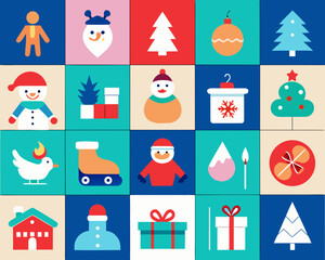 Colorful christmas icons collage festive winter holiday graphics