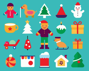 Collection of flat christmas and winter holiday icons
