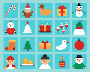 A festive collection of christmas icons and characters