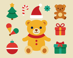 Cute christmas icons featuring teddy bears and gifts