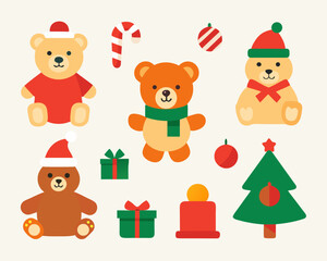 Cute christmas teddy bears and gifts illustration