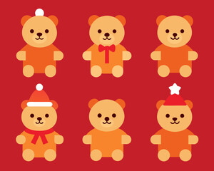 Cute orange teddy bears with festive holiday accessories