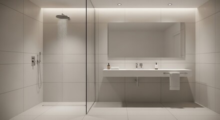 Modern Bathroom Design Minimalist Shower and Vanity in Bright White Space