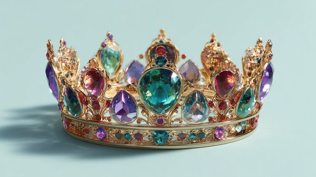 Ornate golden crown adorned with multicolored gemstones