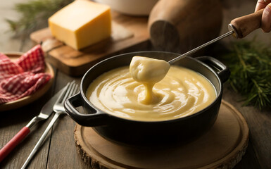 Cheese fondue (fondue savoyarde) is a dish often served at festive dinners in the mountainous regions of Savoy and Jura