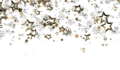 Festive winter background with gold stars and snowflakes. Perfect for holiday designs.