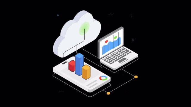 Server Rack with API Integration Isometric Animation Alpha Channel