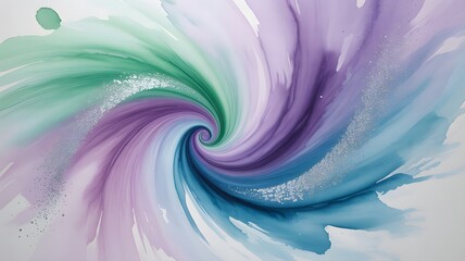 Whimsical watercolor swirl with shades of green, purple, and blue, creating a mesmerizing vortex of color and movement, perfect for artistic backgrounds and designs