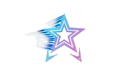 A vibrant, multi-colored star graphic bursts from a black background, highlighted by streaks of glowing light.
