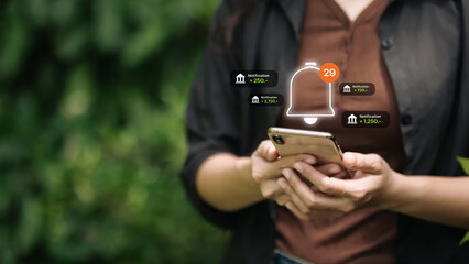 Mobile Banking Notification of Incoming Funds on Smartphone, Digital Finance Concept