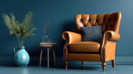 Elegant leather armchair with decorative elements in a stylish living room setting