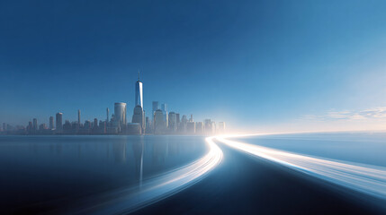 Fototapeta premium background of modern city and road with tech lines