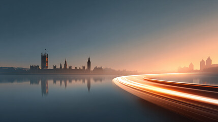 Obraz premium background of london city and road with tech lines